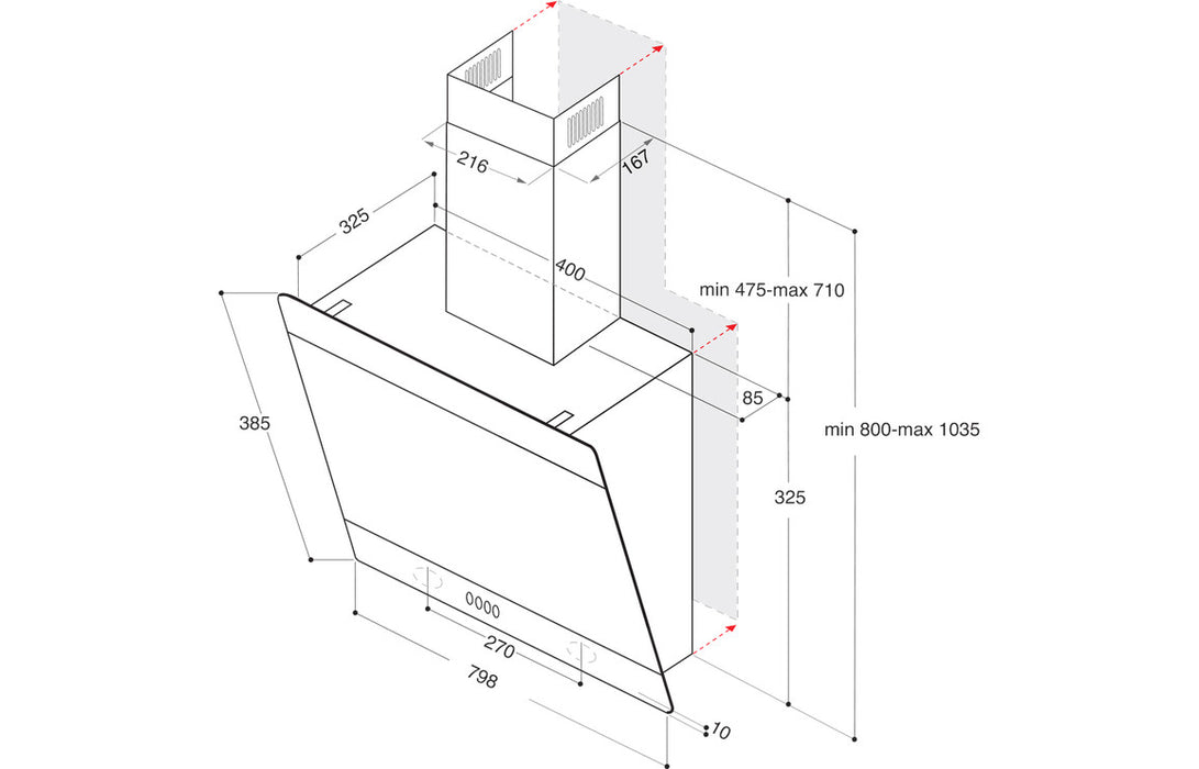 Hotpoint PHVP 82F LT K 80cm Angled Chimney Hood - Black