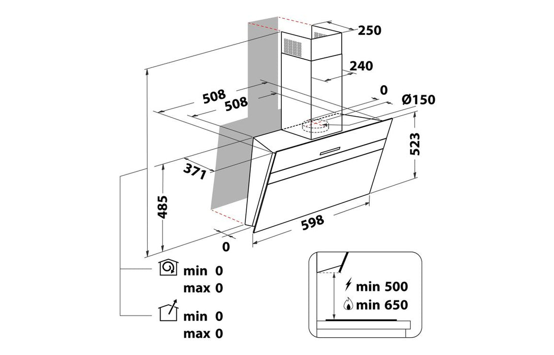 Hotpoint PHVS 61F LT DP K 60cm Angled Chimney Hood - Black