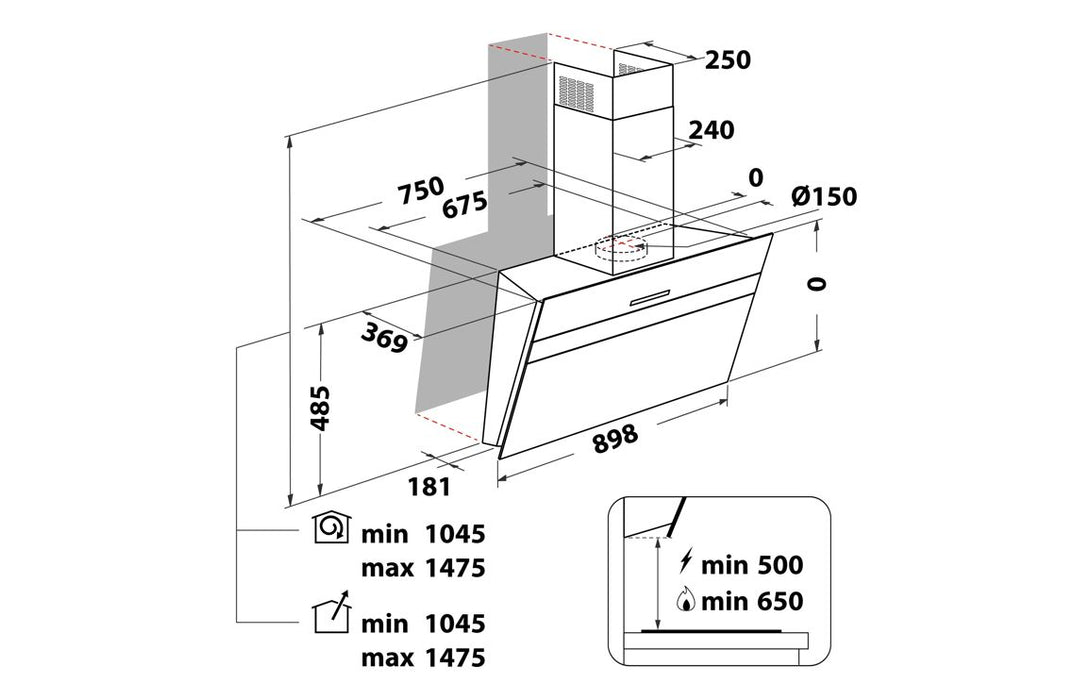 Hotpoint PHVS 91F LT DP K 90cm Angled Chimney Hood - Black