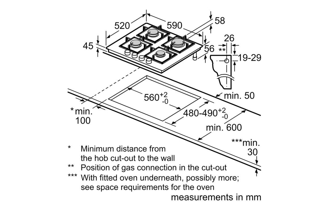 Bosch Series 6 PPP6A6I40 60cm Gas on Glass Hob - Black