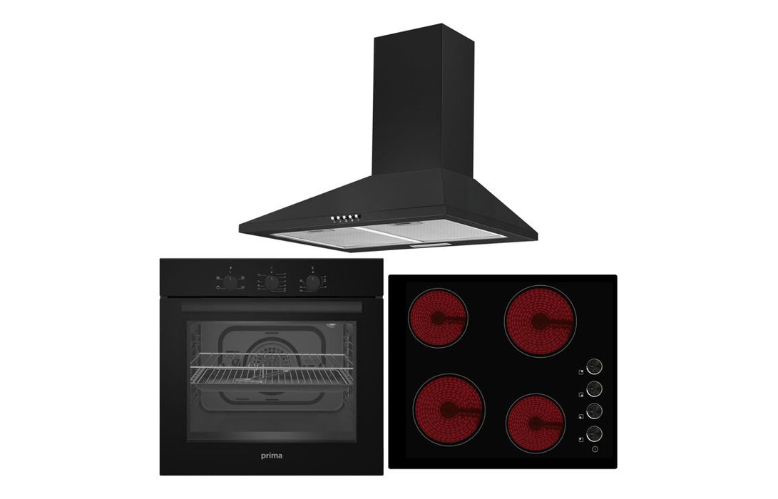 Prima Oven, Ceramic Hob & Chimney Hood Pack - Black