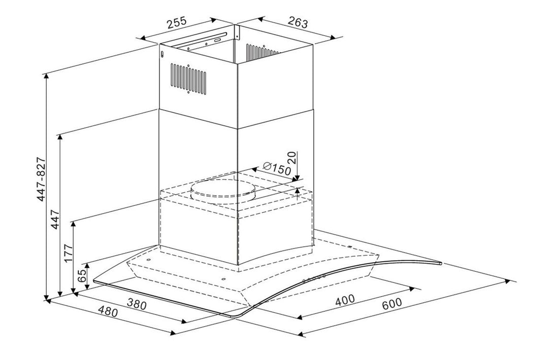 Prima PRCGH016 60cm Curved Glass Chimney Hood - St/Steel