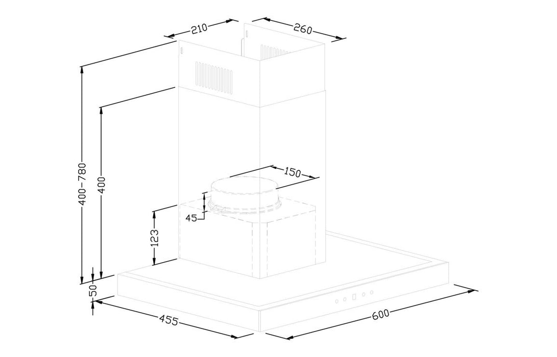 Prima PRCH031 60cm Box Chimney Hood - Black & St/Steel