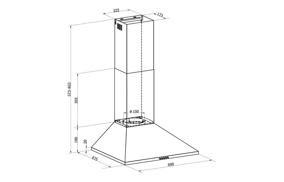 Prima PRCH032 60cm Chimney Hood - St/Steel