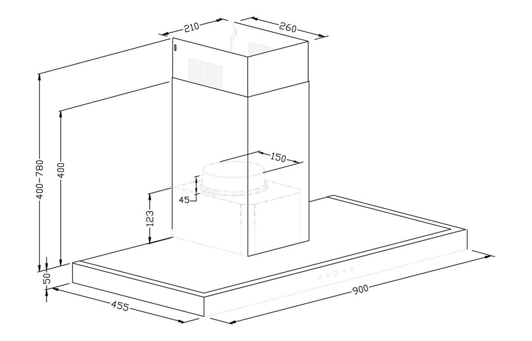 Prima PRCH035 90cm Box Chimney Hood - Black & St/Steel