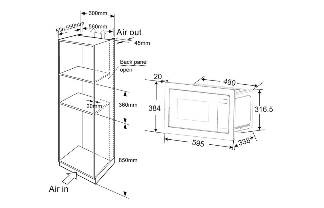 Prima PRCM210 Framed B/I 800W Microwave & Grill - St/Steel