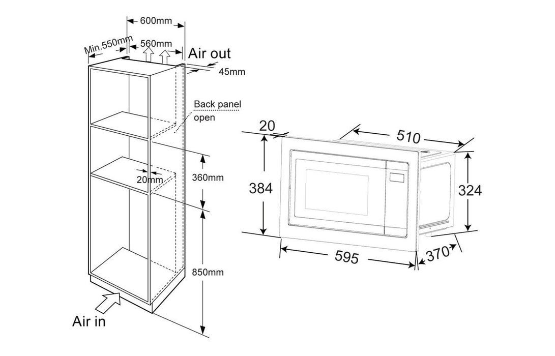 Prima PRCM250 Framed B/I 900W Microwave & Grill - St/Steel & Black