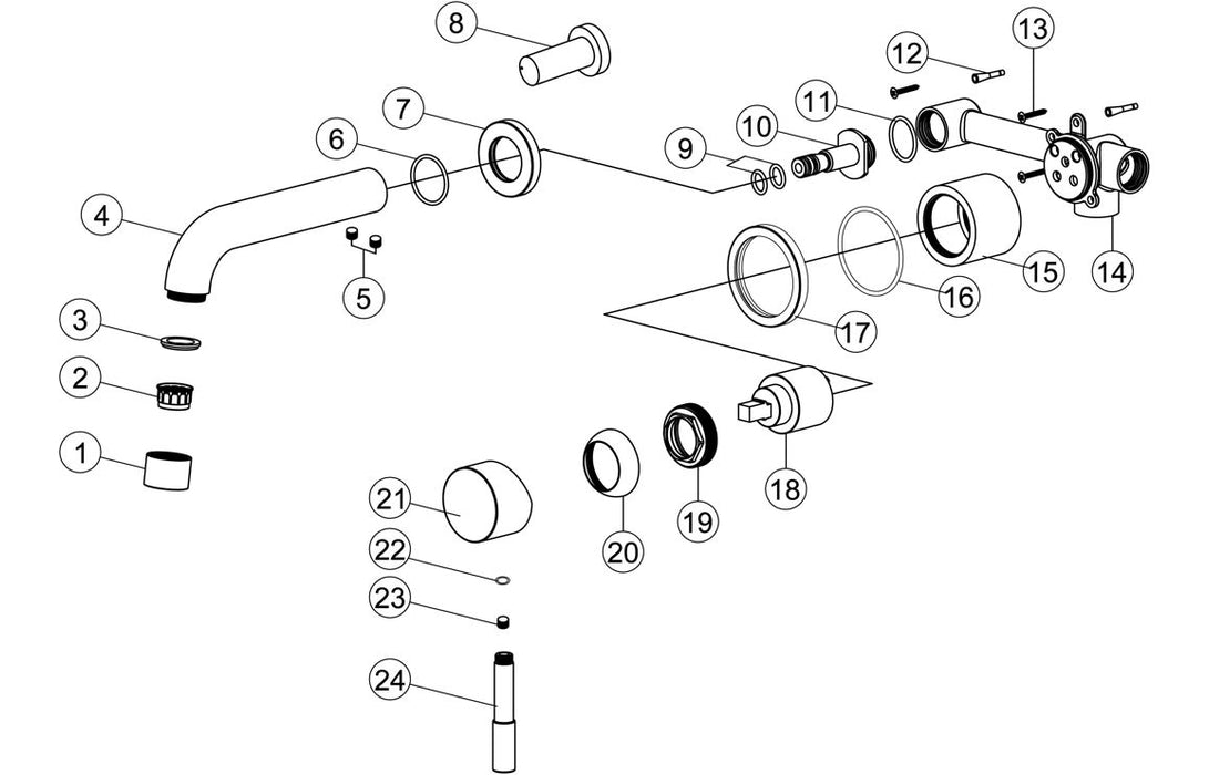 Perano 155mm Wall Mounted Basin Mixer - Chrome