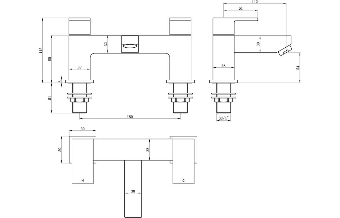Portena Bath Filler - Chrome