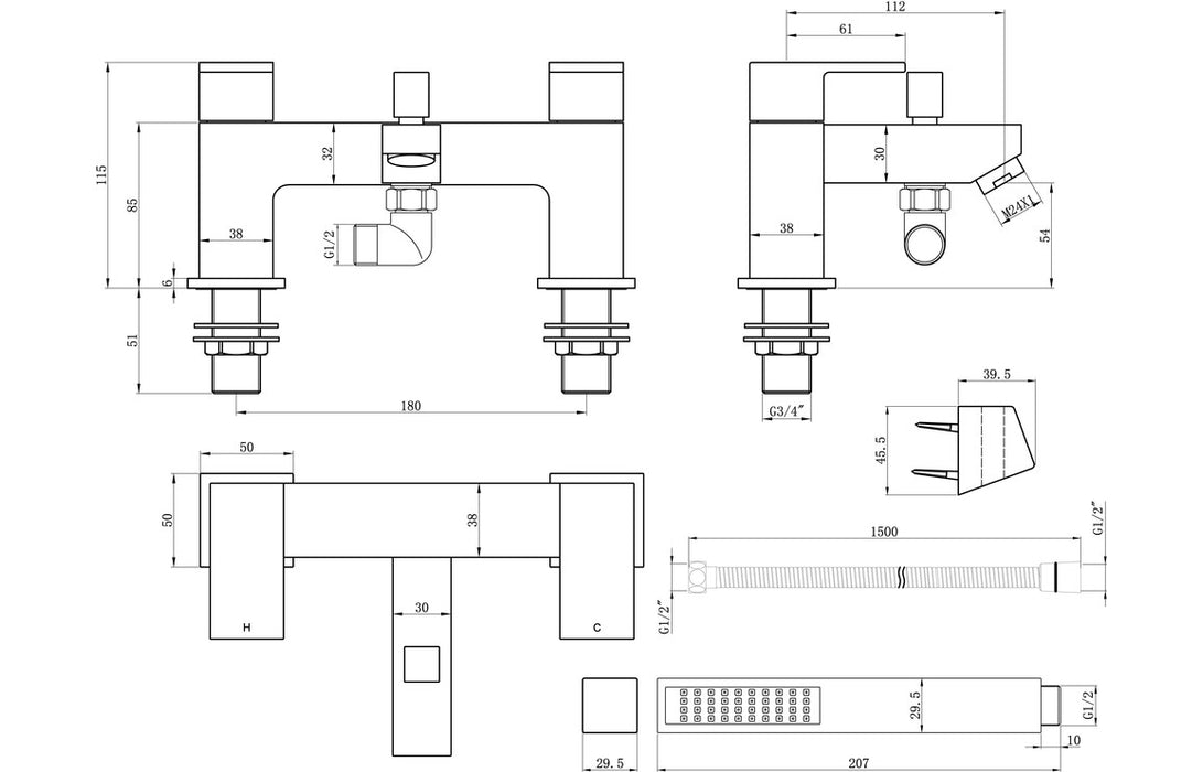 Portena Bath/Shower Mixer & Bracket - Chrome