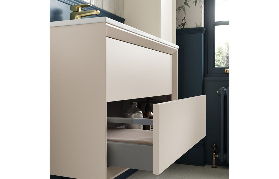 Impel 610mm Wall Hung 2 Drawer Basin Unit & Thin Edge Basin - Matt Cotton