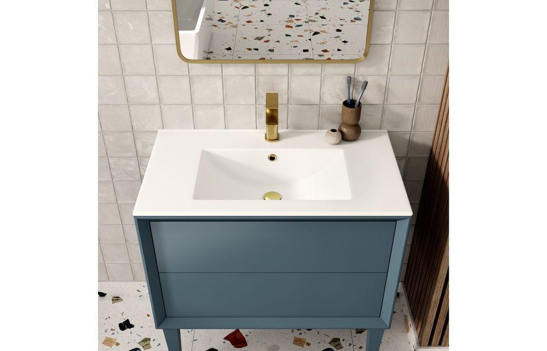 Impel 1210mm Wall Hung 4 Drawer Basin Unit Thin Edge Basin - Matt Storm Blue
