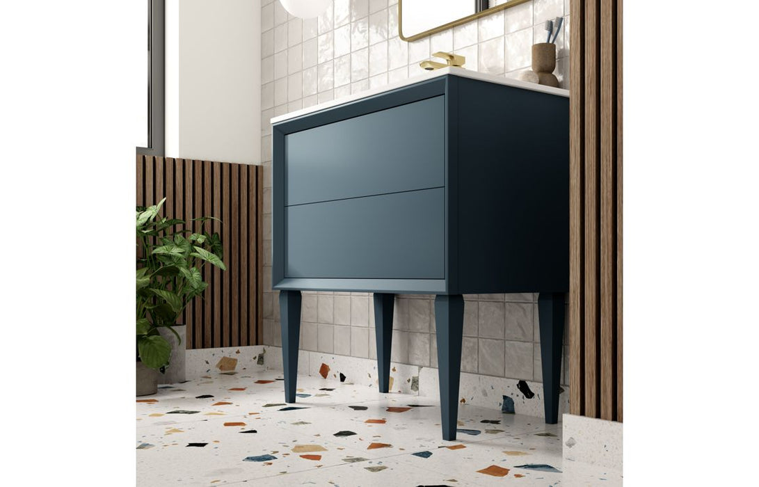 Impel 610mm Wall Hung 2 Drawer Basin Unit & Thin Edge Basin - Matt Storm Blue
