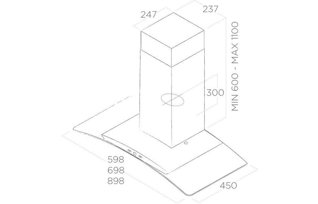 Elica Reef 90cm Curved Glass Chimney Hood - St/Steel