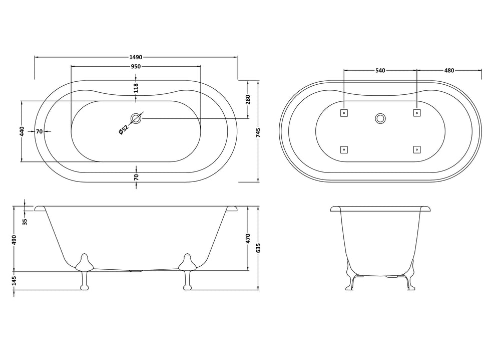 Old London Kingsbury 1500mm Double Ended Freestanding Bath