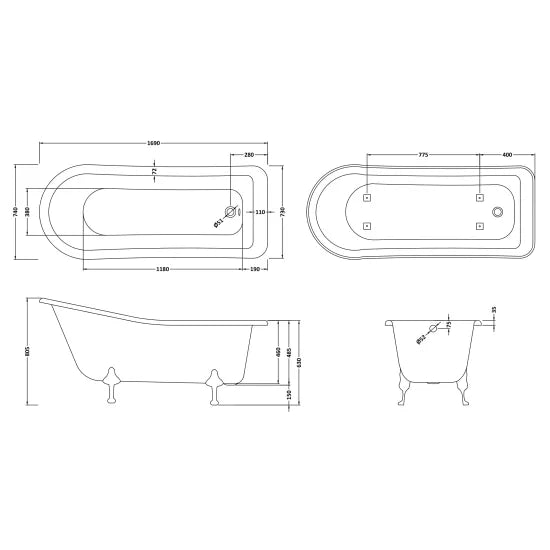 Old London Brockley 1700mm Slipper Freestanding Bath