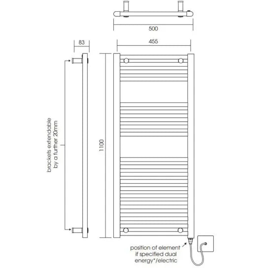 Arley Pro Loco Chrome 1100mm x 500mm Vertical Ladder Rail