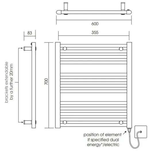 Arley Pro Loco Chrome 1000mm x 600mm Vertical Ladder Rail