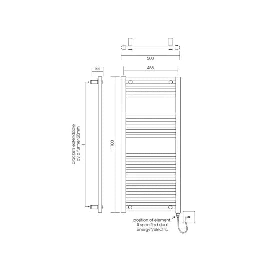 Arley Pro Loco Chrome 1100mm x 600mm Vertical Ladder Rail