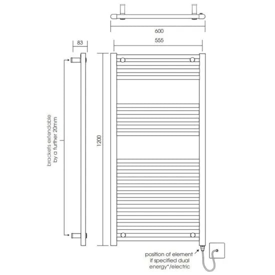 Arley Pro Loco Matt Black 1100mm x 600mm Vertical Ladder Rail
