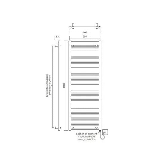 Arley Pro Loco Matt Black 1600mm x 600mm Vertical Ladder Rail