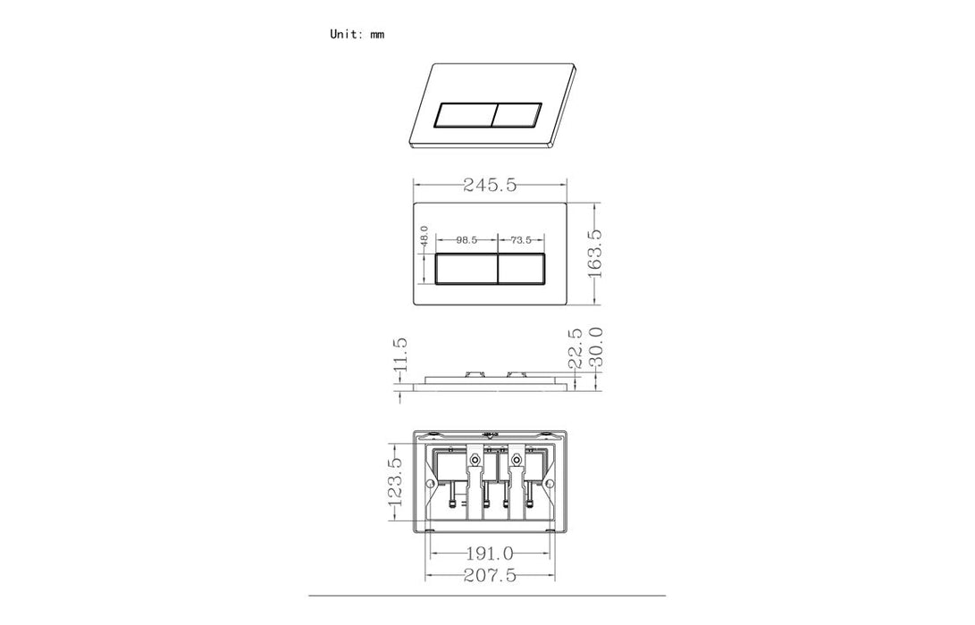 Rectangle Push Button Flushplate - White