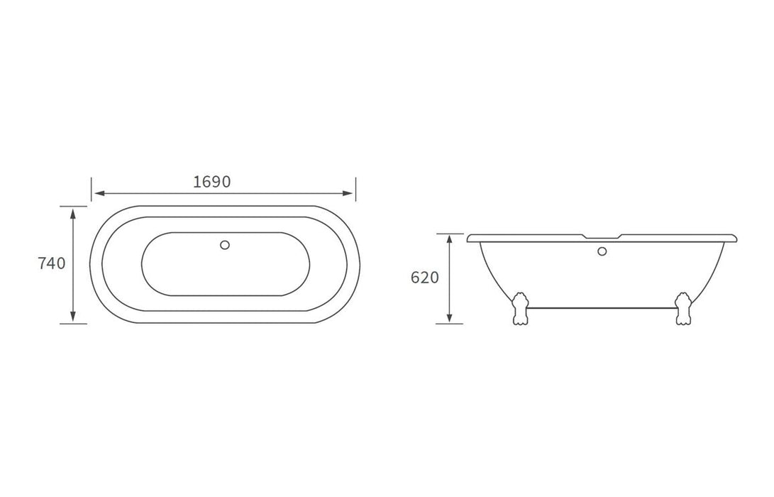 Redmond Freestanding 1690x740x620mm 2TH Bath w/Feet