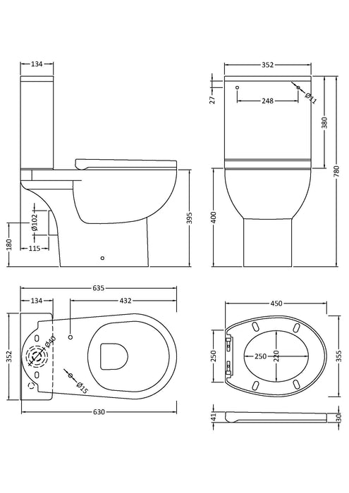 Rimless Pan Cistern & Seat Pack - Line Drawing