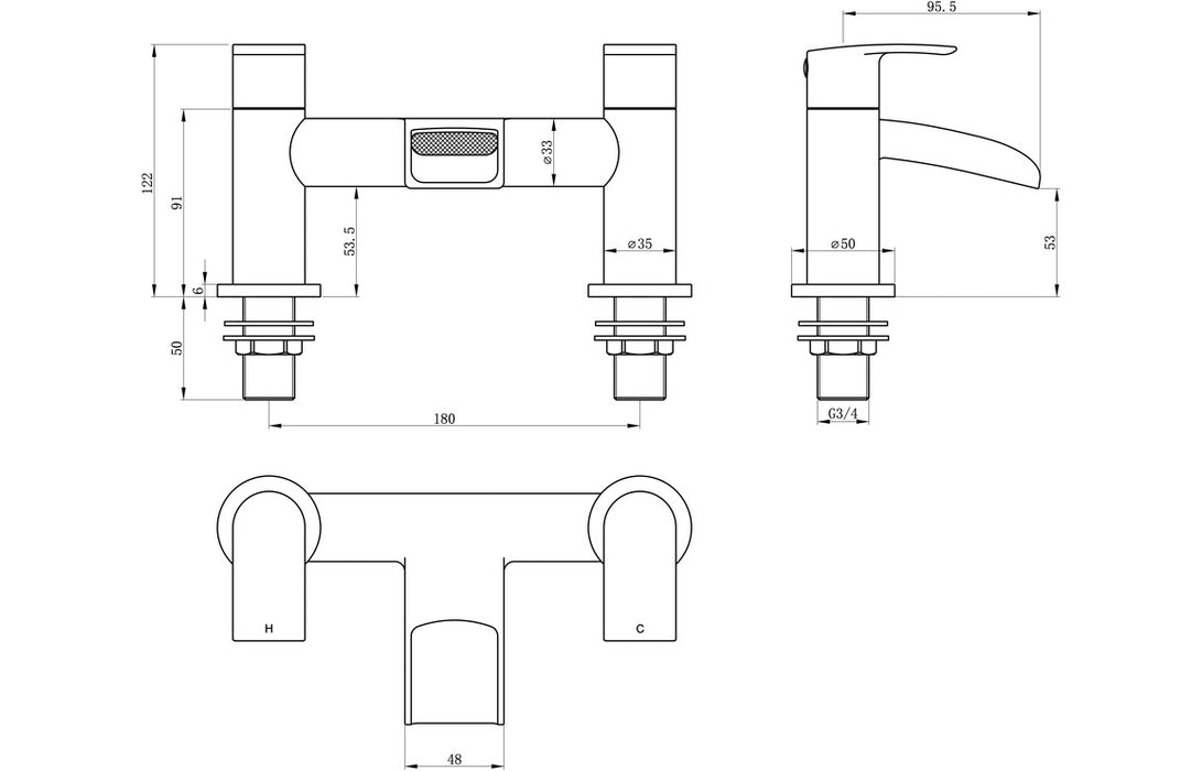 Rivano Bath Filler - Chrome