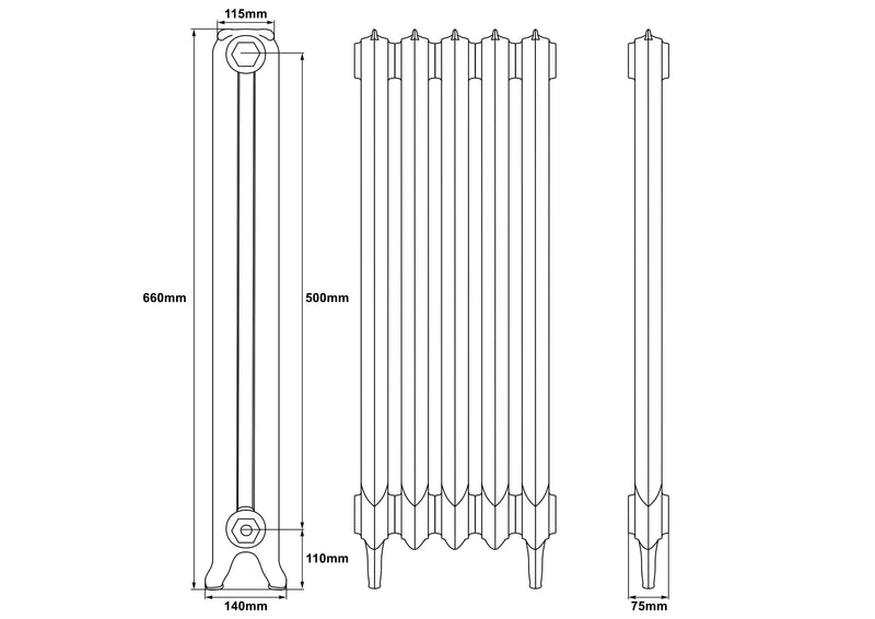 Carron Rococo 1 Column Radiator- 660mm