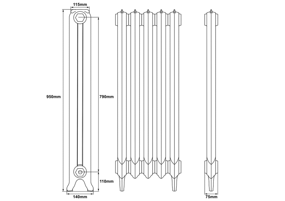 Carron Rococo 1 Column Radiator- 950mm