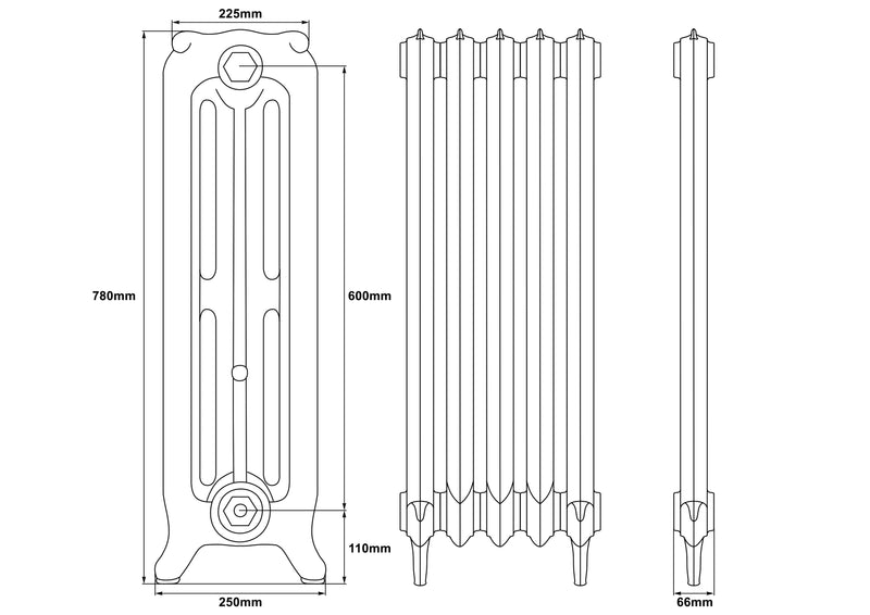 Carron Rococo 3 Column Radiator- 780mm