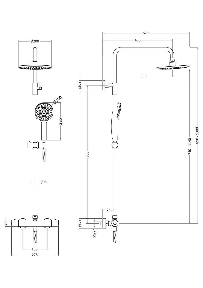 Round Thermostatic Bar Valve & Shower Kit