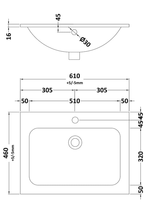 600mm 1 Tap Hole Matt White Stone Furniture Basin