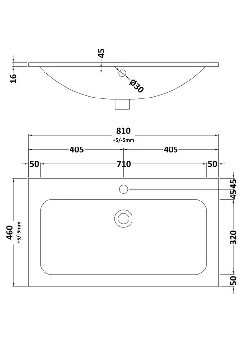 800mm 1 Tap Hole Carrera Marble Stone Furniture Basin