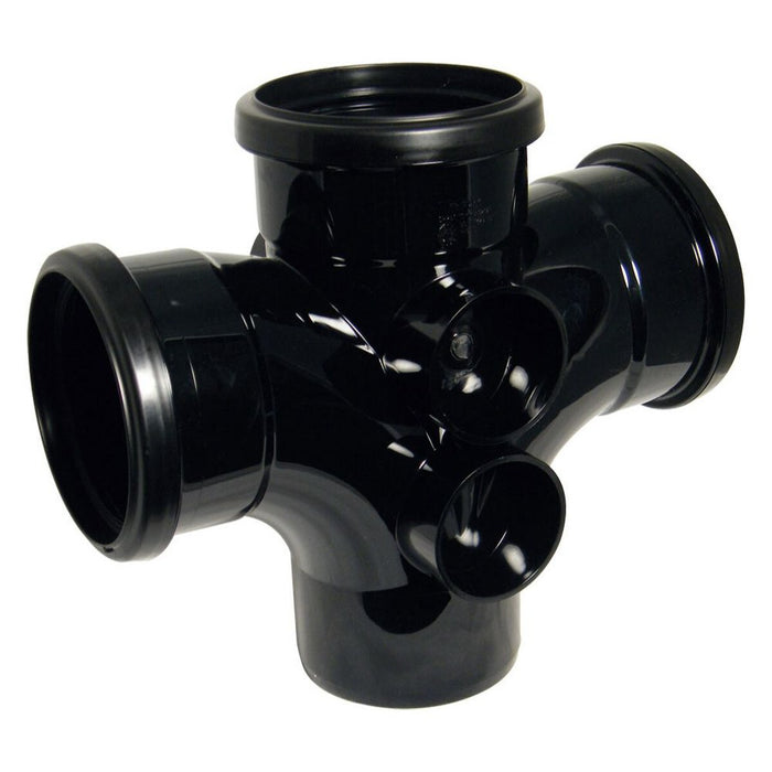 Floplast Soil Pipe Double T Branch Triple Socket (Black)
