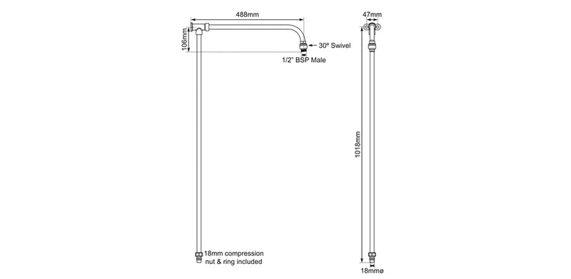 Hurlingham Shower Arm With Riser Rail - 1018x488mm