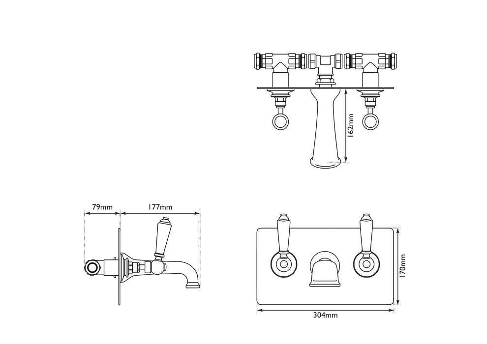 Hurlingham Wall-Mounted Bath Filler With Concealing Plate 304x177x170mm
