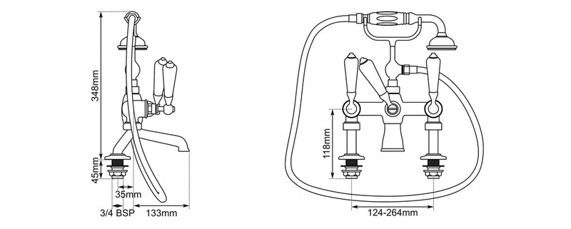 Hurlingham Lever Deck-Mounted Bath Mixer Taps With Cranked Legs - 124-264x348mm