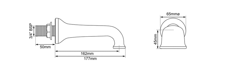 Hurlingham Wall-Mounted Bath Spout 65x177x65mm