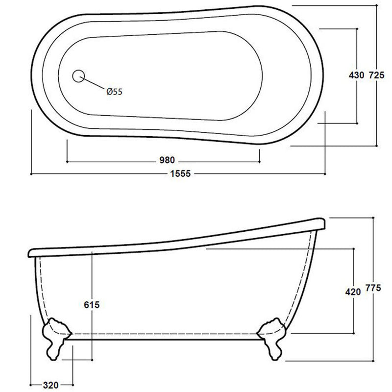 Synergy Brentwood 1555mm Freestanding Bath