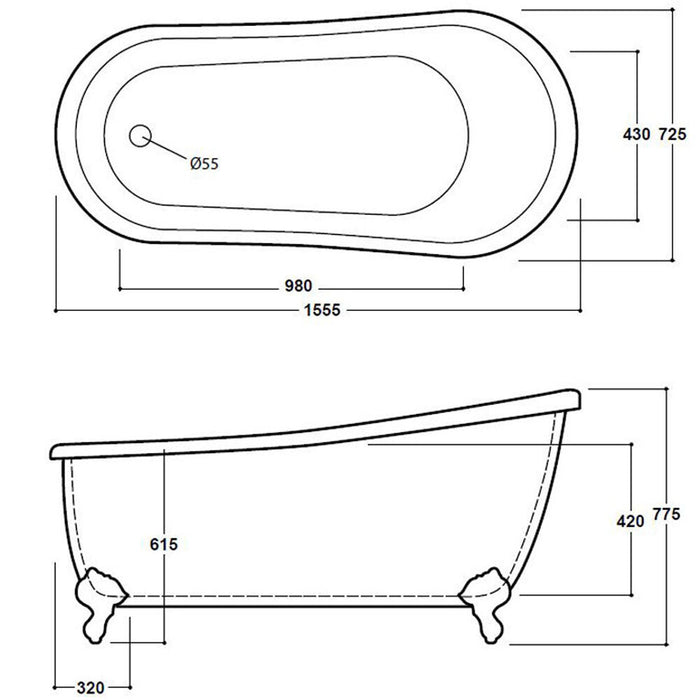 Synergy Brentwood 1555mm Freestanding Bath