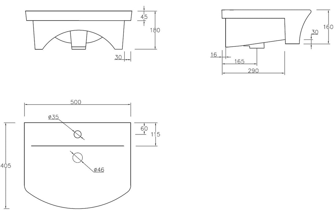 Santerre 500x400mm 1TH Semi Recessed Basin