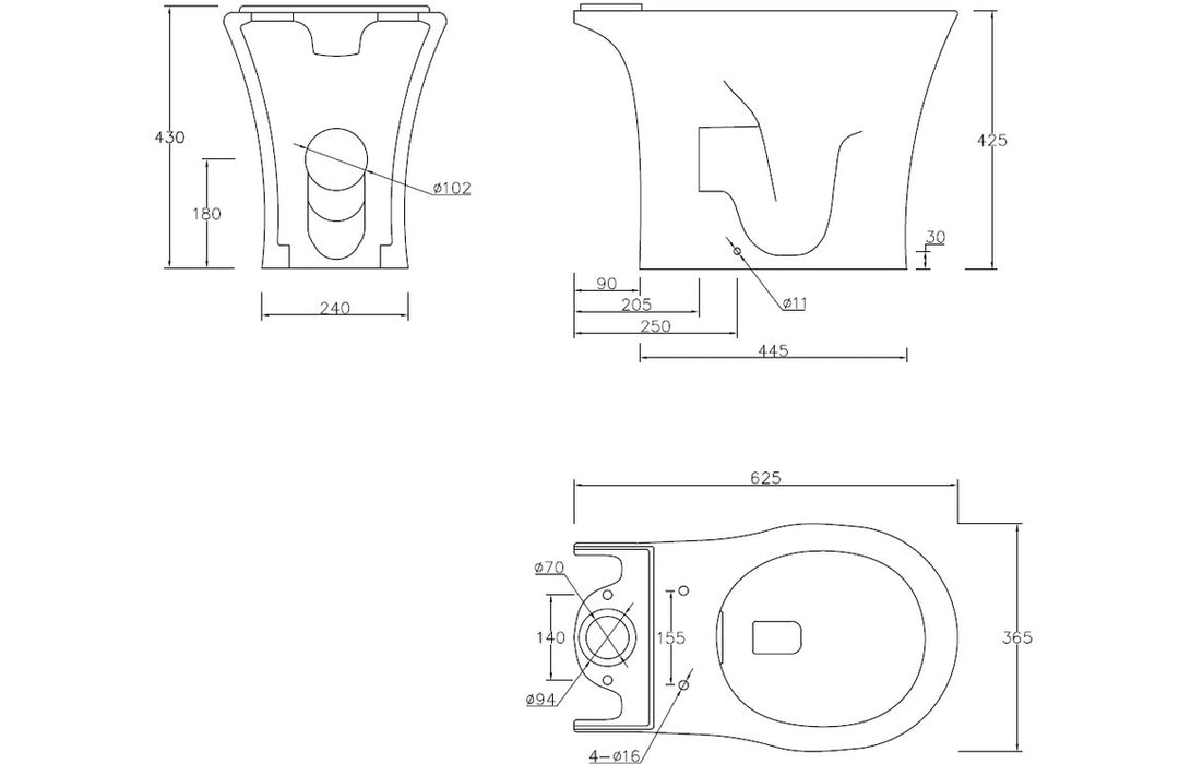 Santerre Rimless Close Coupled Open Back WC & Soft Close Seat