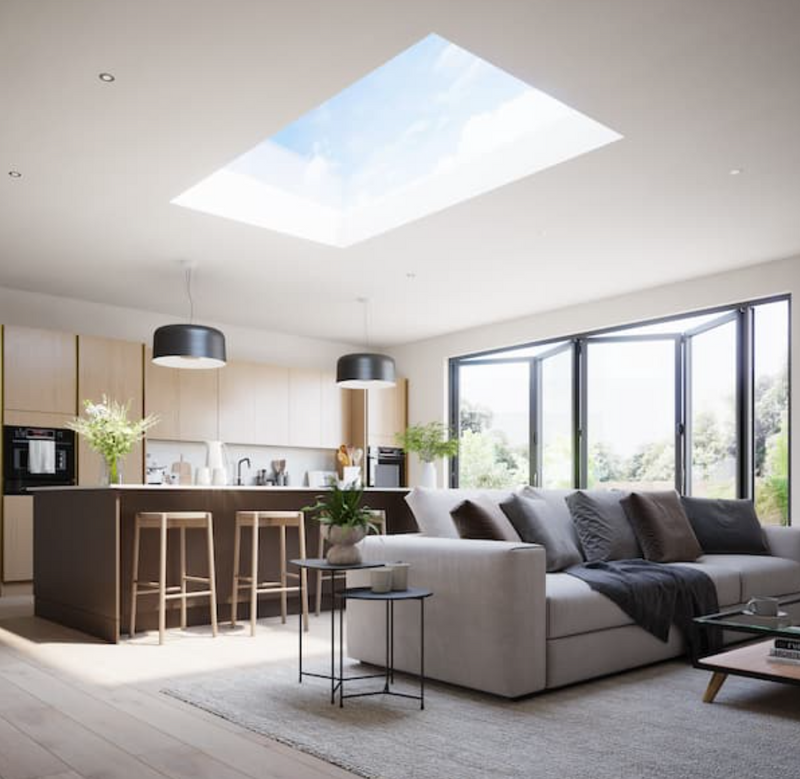 Korniche Flat Glass Aluminium Rooflight –  Blue or Clear Glass - BLACK