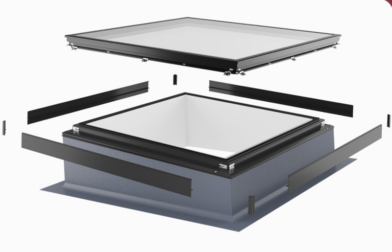Korniche Flat Glass Aluminium Rooflight –  Blue or Clear Glass - BLACK