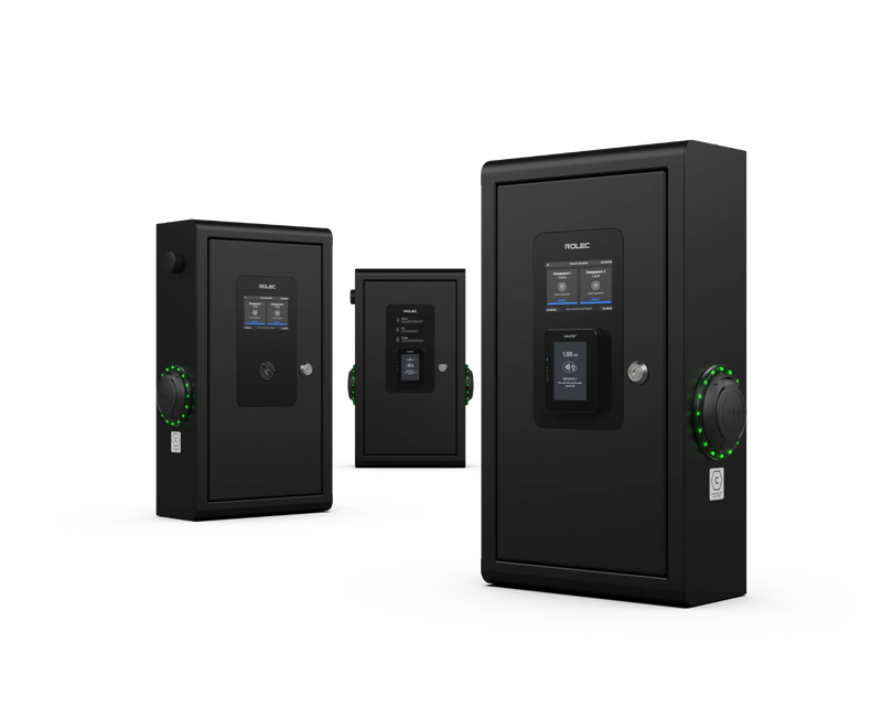 SecuriCharge Contactless Payment EV Charger with LCD Screen - 2x 22kW 3PH Type 2 Sockets - Black