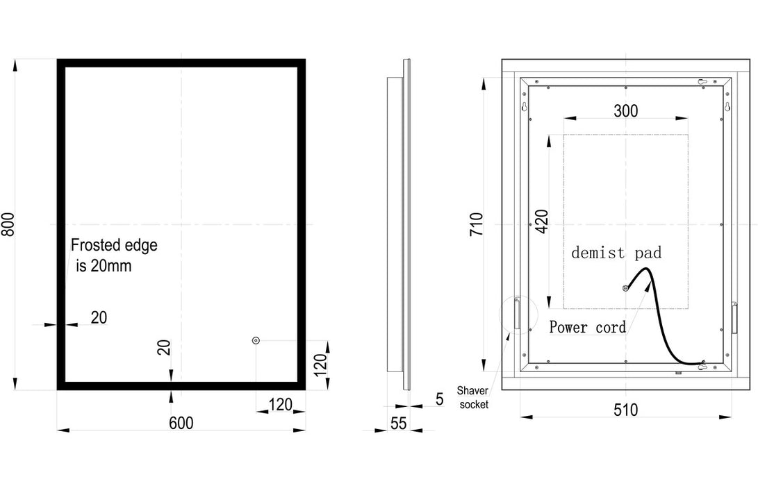 Selina Rectangle Edge-Lit LED Mirror