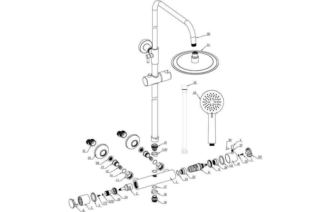 Seren Round Thermostatic Bar Mixer w/Riser Kit - Matt Black
