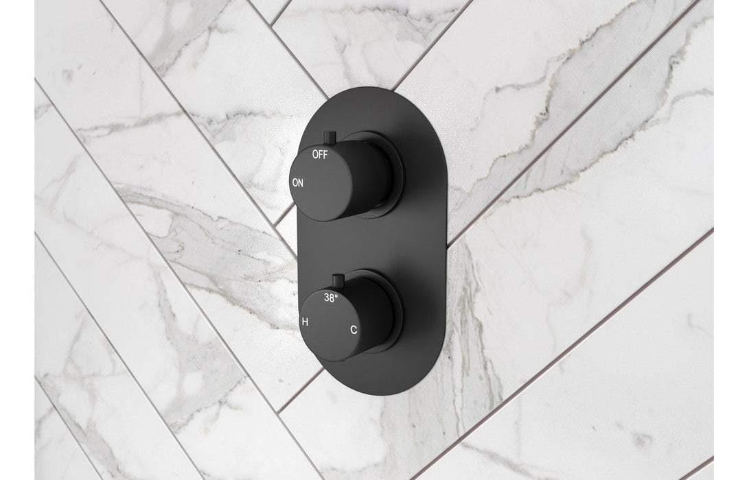 Seren Thermostatic Single Outlet Twin Shower Valve - Matt Black